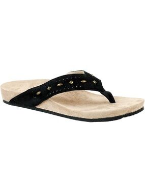 Black Studded Suede Thong Sandal - Women's